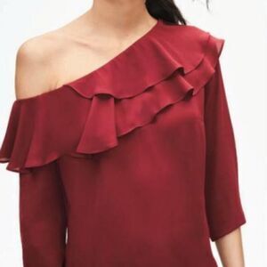 Stella & Dot Roz Top Maette Burgundy One Shoulder Blouse